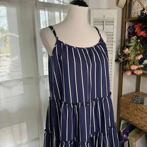 NWT Gianni Bini navy blue striped pinafore dress